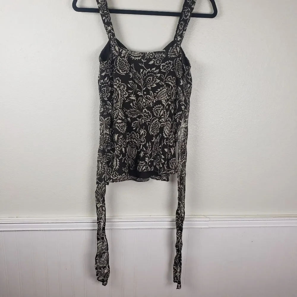 Women's Ann Taylor Brown Chiffon Floral Ruched Business Casual Attire Size 02 - Picture 6 of 11